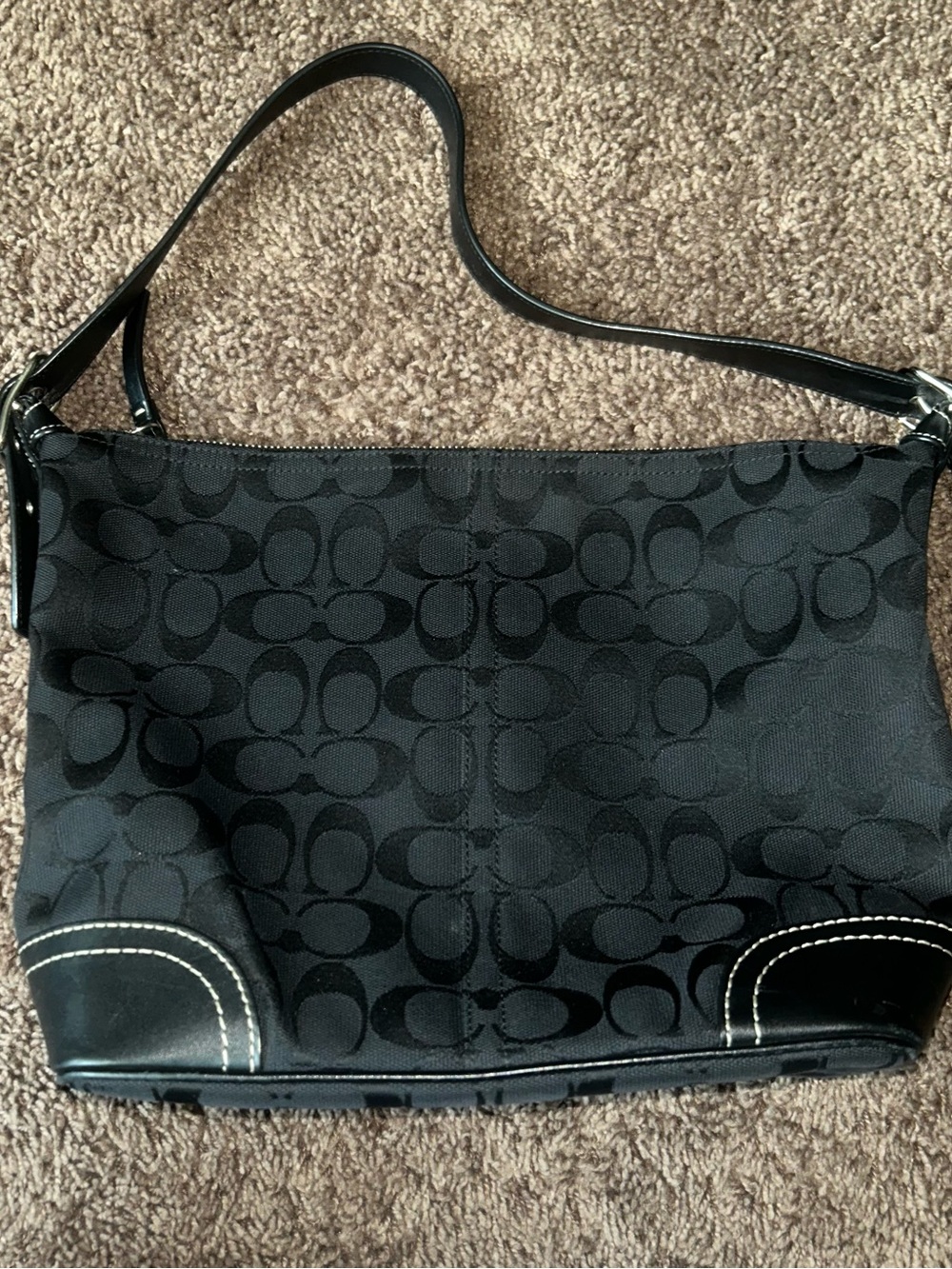 Coach Black Signature Jacquard Hobo Shoulder Bag